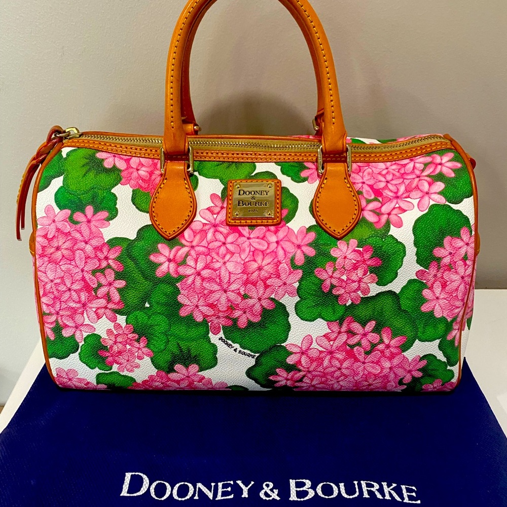 Dooney & Bourke Hydrangea Satchel Barrel Bag Pink Red